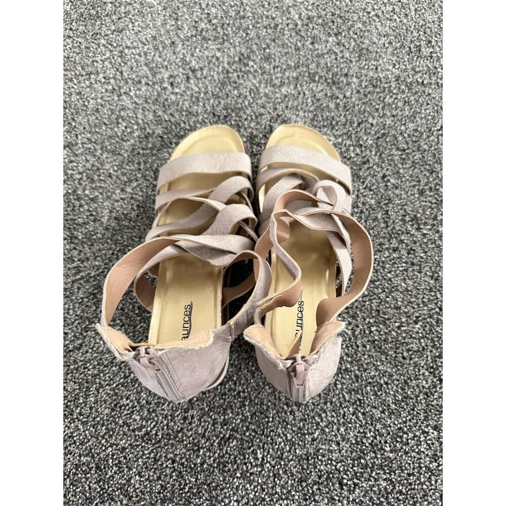 Maurices Womens Gladiator Sandals Beige Strappy Back Zip Comfort Wedge - Picture 3 of 7